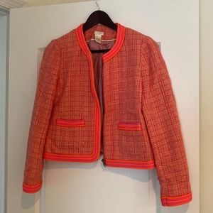 J Crew hot pink tweed jacket. Slightly cropped fit. Size 8.